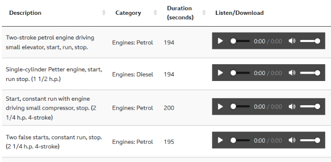 Capture d'écran du site Web BBC Sound Effects