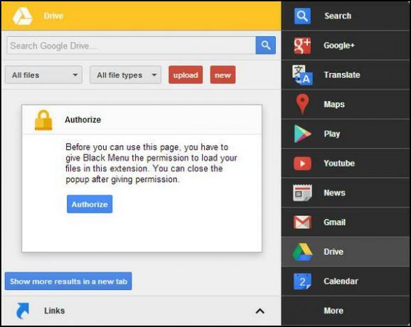 Menu noir: accédez à tous les services Google dans un seul menu [Chrome] Gdrive autorise