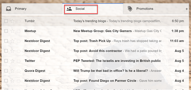 Onglet Social et Promotions de Gmail