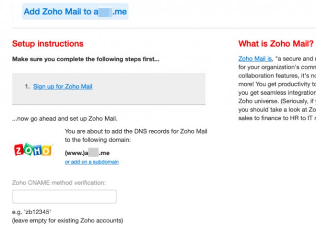 installer Zoho Mail à l'aide de la configuration en un clic sur iwantmyname.com