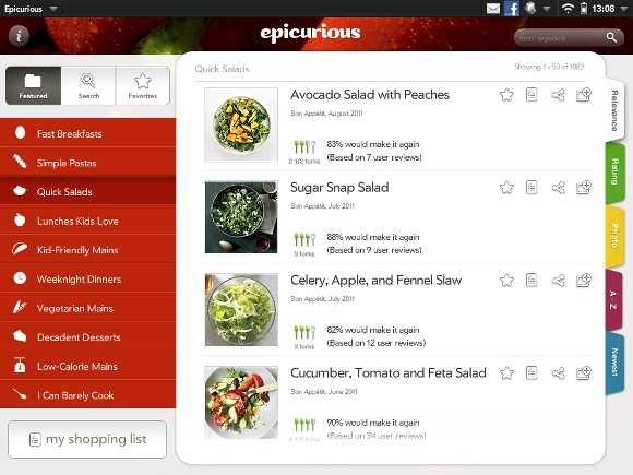 Epicurious: une application gratuite de recettes et de listes de courses [iOS, WebOS, Android + Plus]