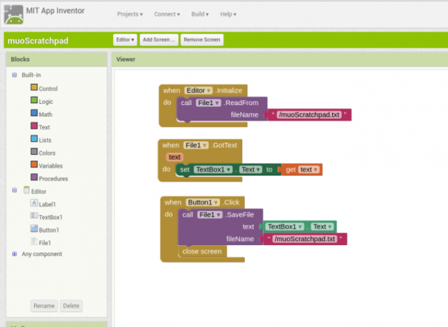 android create app appinventor screen2 blocks