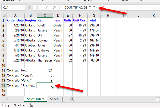 Fonctions de texte Excel - Comptez les cellules avec du texte spécifique dans n'importe quelle position