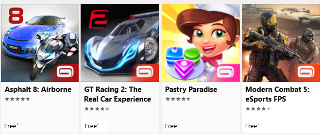 gameloft windows store apps