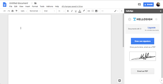 Module complémentaire Google Docs HelloSign