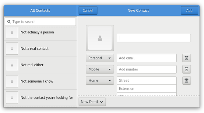 Application de contacts GNOME