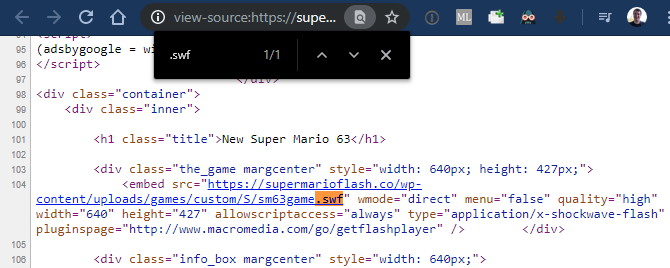 Chrome Trouver un fichier SWF sur la page