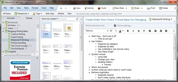 Créer de l'ordre à partir du chaos: 9 bonnes idées pour gérer vos fichiers informatiques Exemple Evernote
