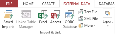 Onglet Importation d'Access 2013