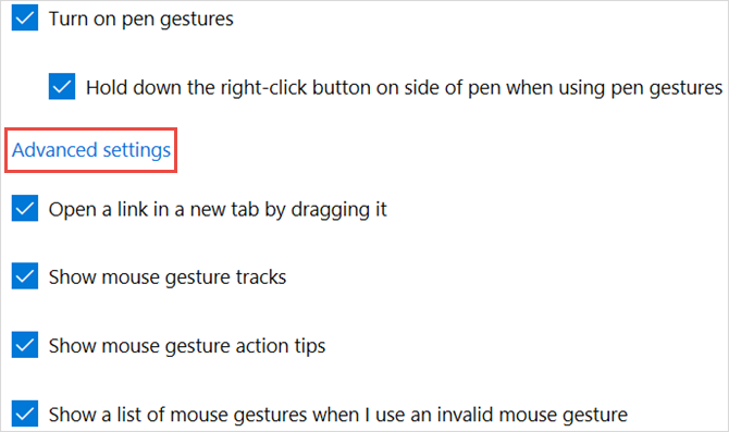 gestes de la souris paramètres avancés microsoft edge