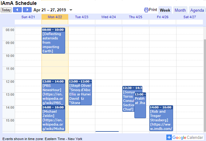 Calendrier Reddit AMA