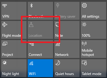 action rapide des services de localisation windows 10