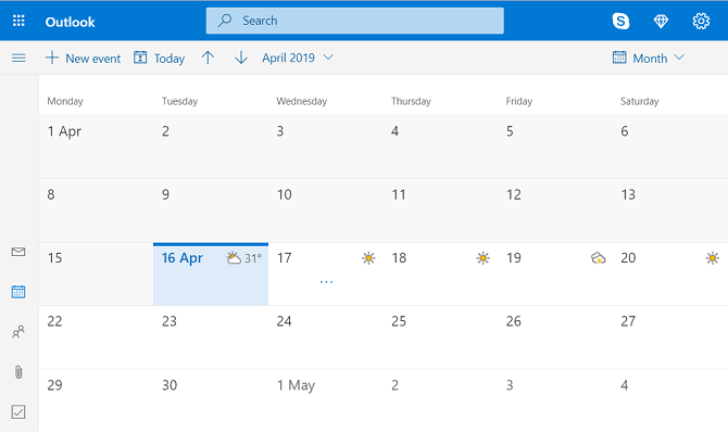 application web calendrier Outlook