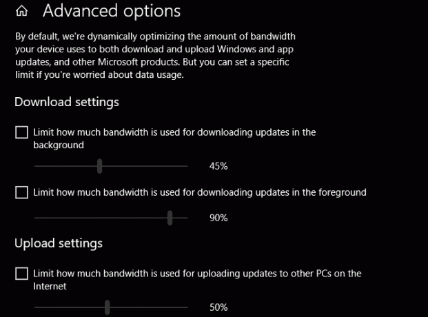 Options avancées de mise à jour de Windows 10