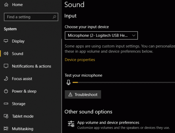 Options du microphone audio Windows