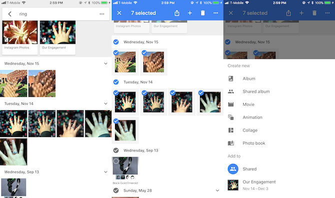 Créer un nouvel album dans Google Photos en sélectionnant des images