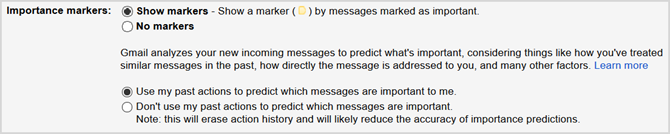 paramètres gmail marqueurs d'importance