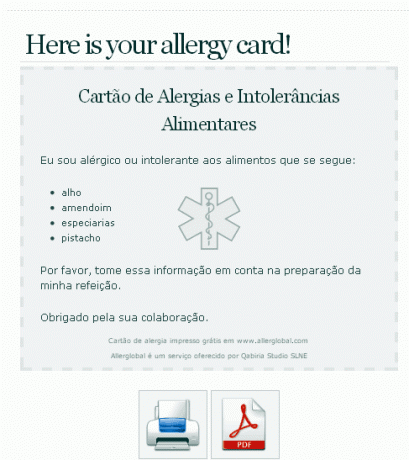 cartes de voyage contre les allergies