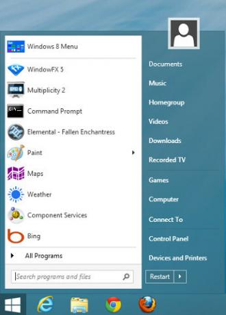 menu de démarrage de windows 8