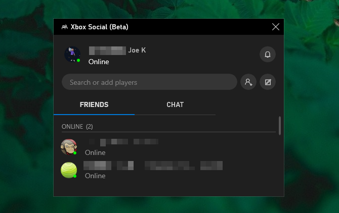 Barre de jeux Xbox social