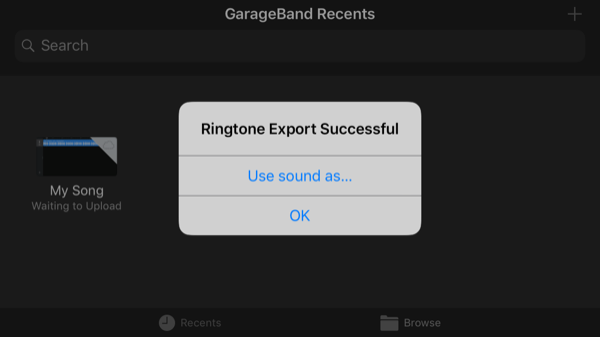 Exportation de l'application GarageBand terminée