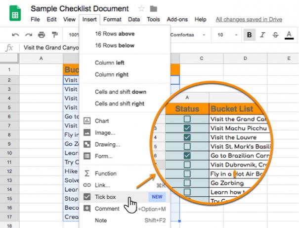 Insérer une case à cocher dans Google Sheets