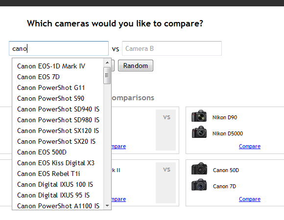 comparer les appareils photo numériques côte à côte