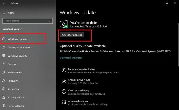 Windows Update et vérifier la mise à jour