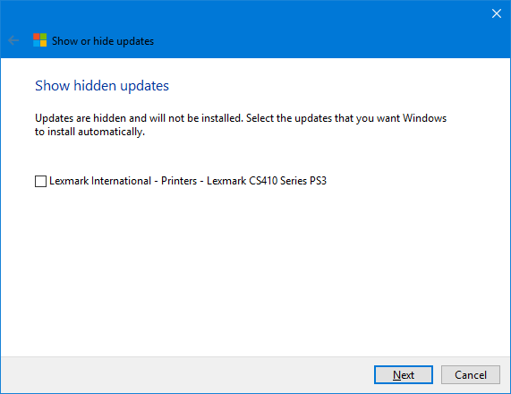 Windows 10 Afficher les mises à jour masquées