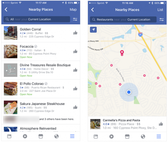 Fonctionnalités Facebook impressionnantes que vous n'avez jamais pensé à cliquer sur FacebookNearbyPlaces iPhone