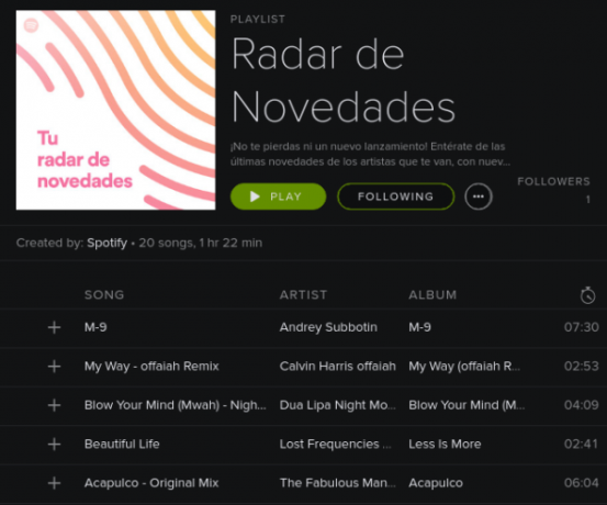 Radar de nouvelle version de Spotify