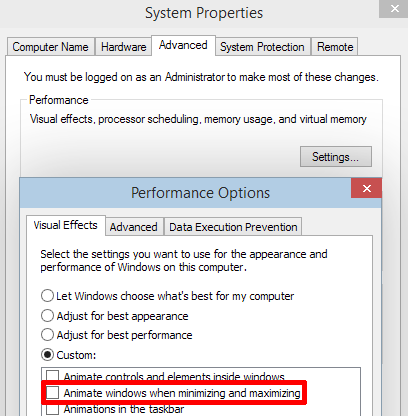 Options de performances de Windows 10