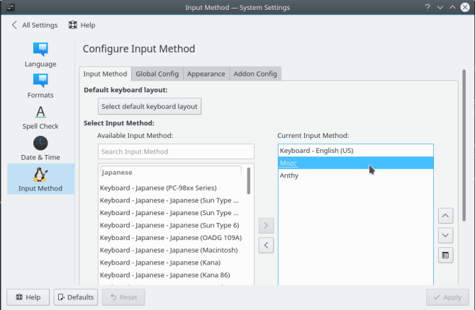 méthode d'entrée de configuration régionale kde