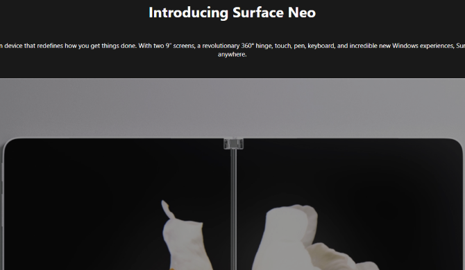 La page produit Microsoft Surface Neo après le délai