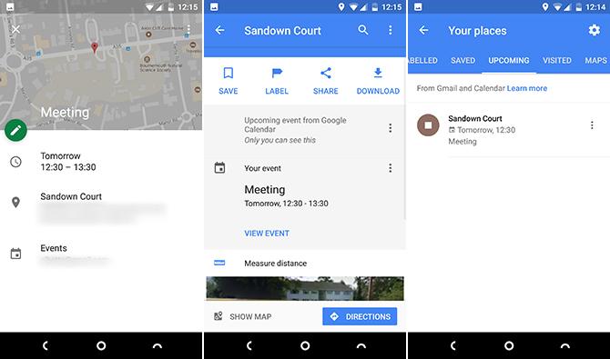 google maps android calendrier intégration gmail