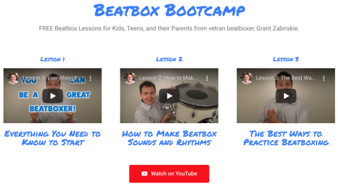Beatbox Bootcamp vous apprend à beatboxer gratuitement en trois leçons vidéo YouTube