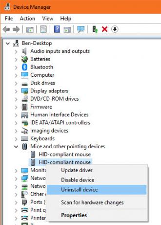 Comment réparer une souris double-cliquant dans Windows Windows Désinstaller le pilote de la souris