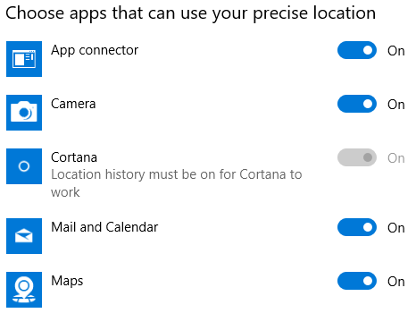 services de localisation d'applications Windows 10