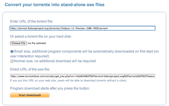 Télécharger des torrents sans client via Torrent2Exe [Windows] torrent2fedora