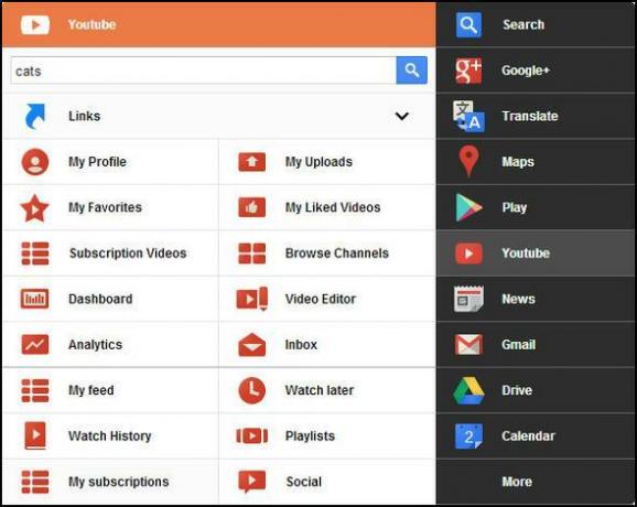 Menu noir: accédez à tous les services Google dans un seul menu [Chrome] YouTube Expandable menu