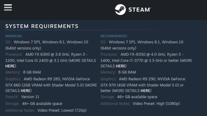 Configuration système requise pour Steam