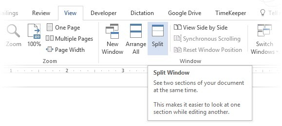 Fractionner les fenêtres dans Microsoft Word 