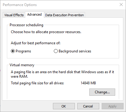 Options de performances avancées de Windows