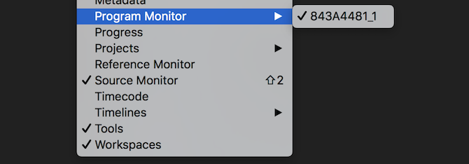 Éléments de menu du moniteur de programme Premiere Pro