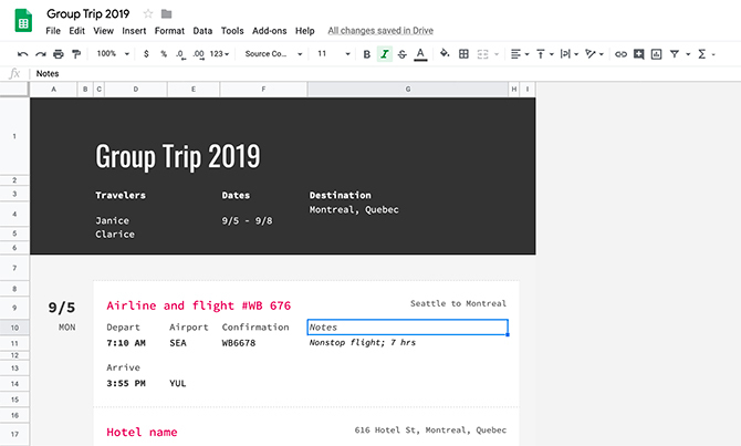 Utilisez Google Sheets pour organiser un voyage de groupe