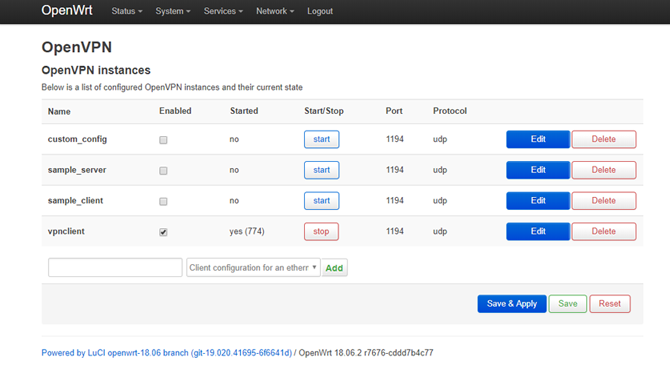 OpenWRT LuCI Dashboard OpenVPN Menu