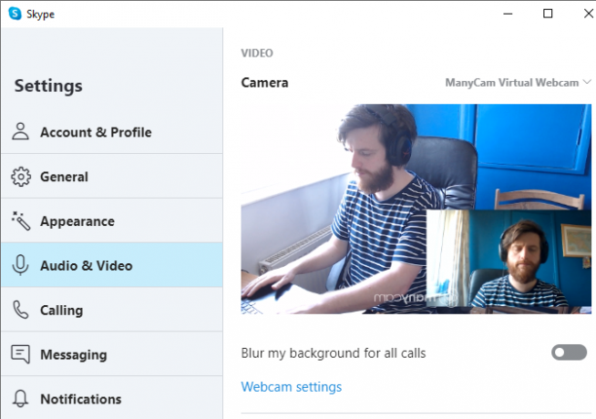 Options de la caméra Skype de Manycam