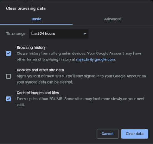 Chrome Clear Browsing Data