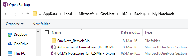 Dossier de sauvegarde OneNote