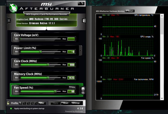 capture d'écran du programme msi afterburner